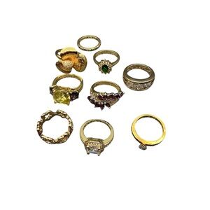 Gold Tone Women's Ring lot with Colored Gem Accents